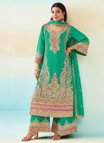 Heavy Chinnon Teal Wedding Wear Embroidery Work Readymade Plazzo Suit